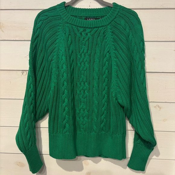 Ralph Lauren Black Label Green Crew Neck Cable Knit Sweater - Picture 1 of 15